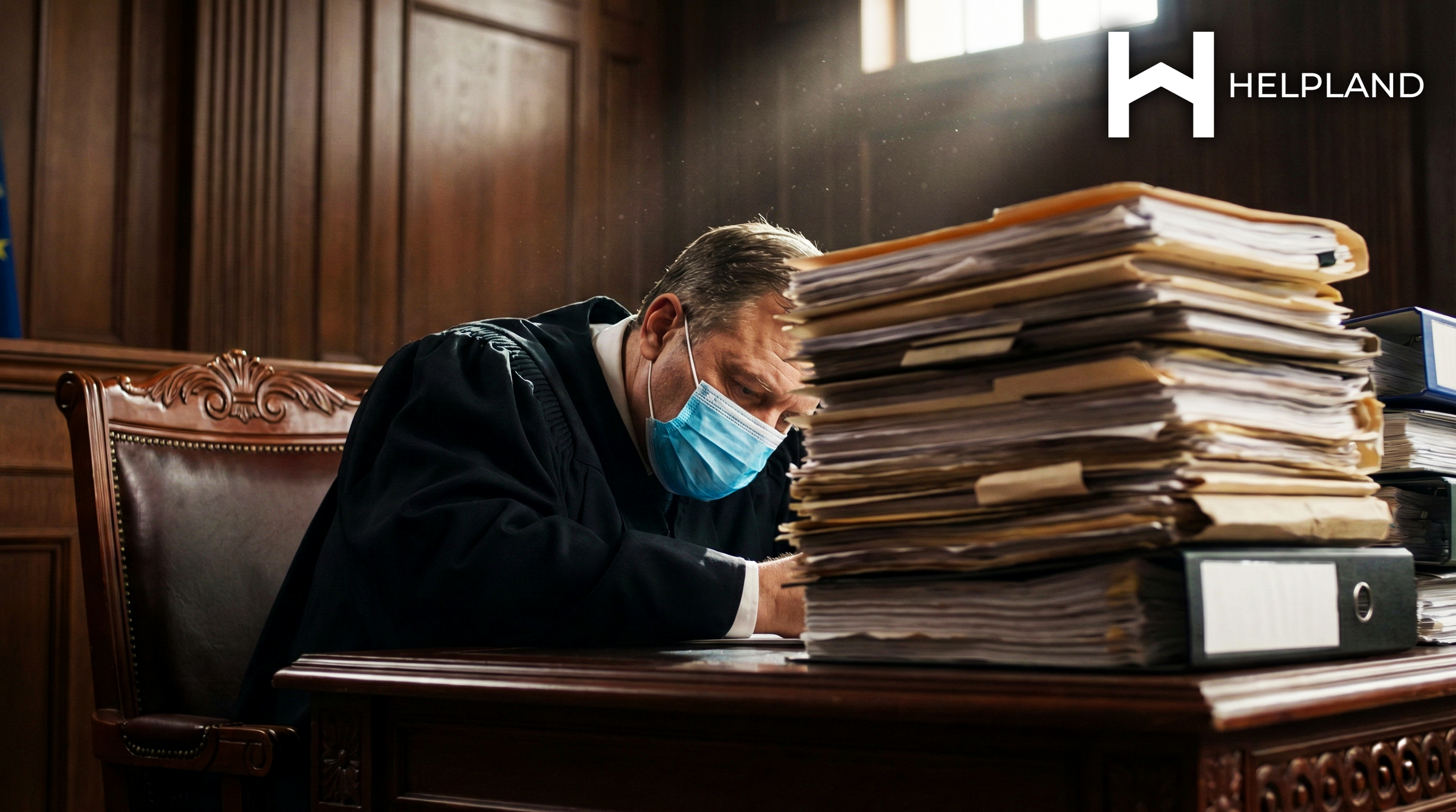 Court Judge Reviewing Papers Wearing Covid Mask