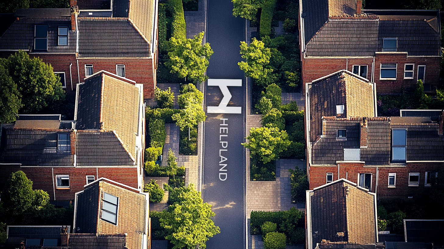 Bird's eye view of UK suburban street 