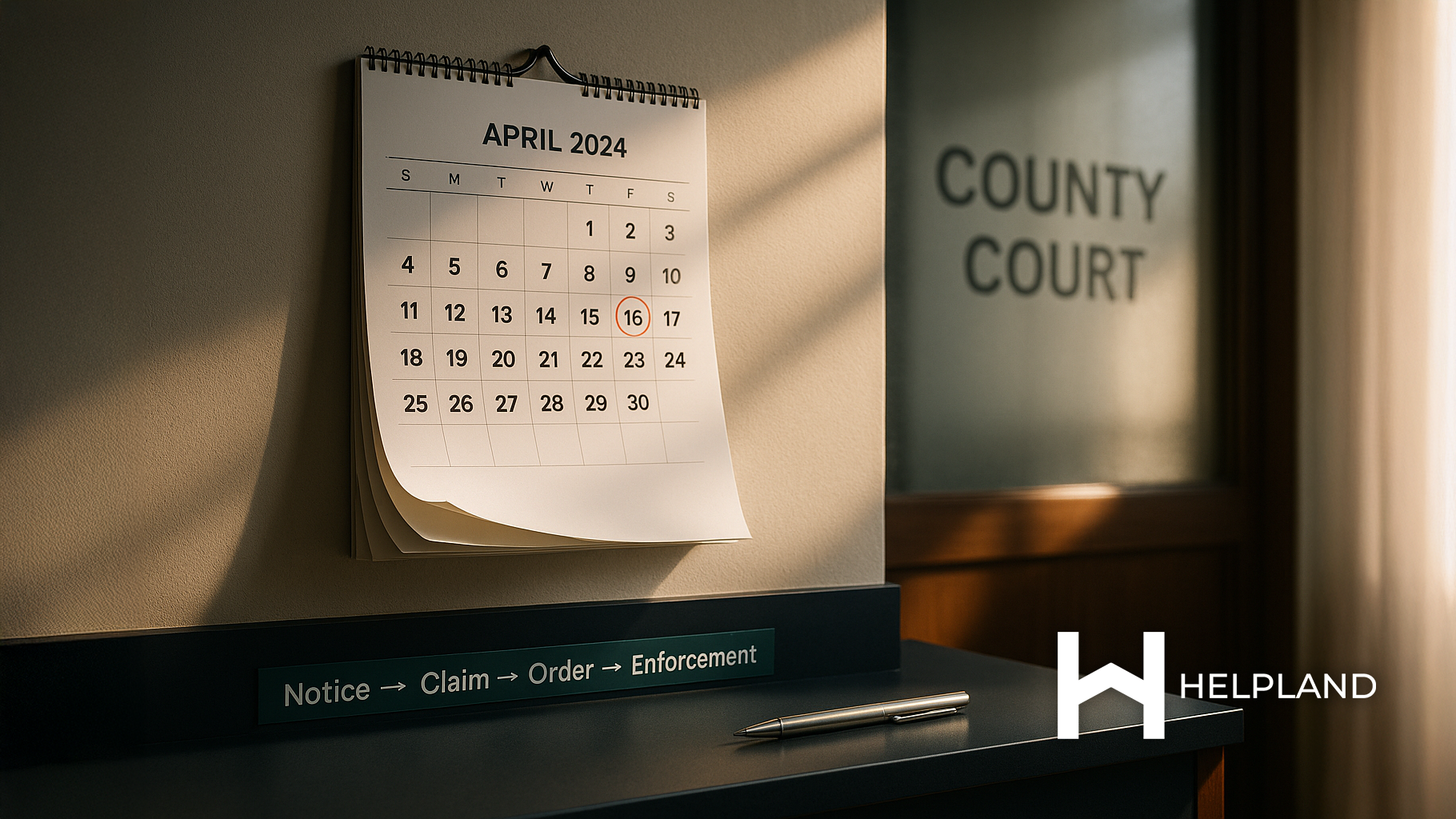 Calendar hung on the wall of a county court