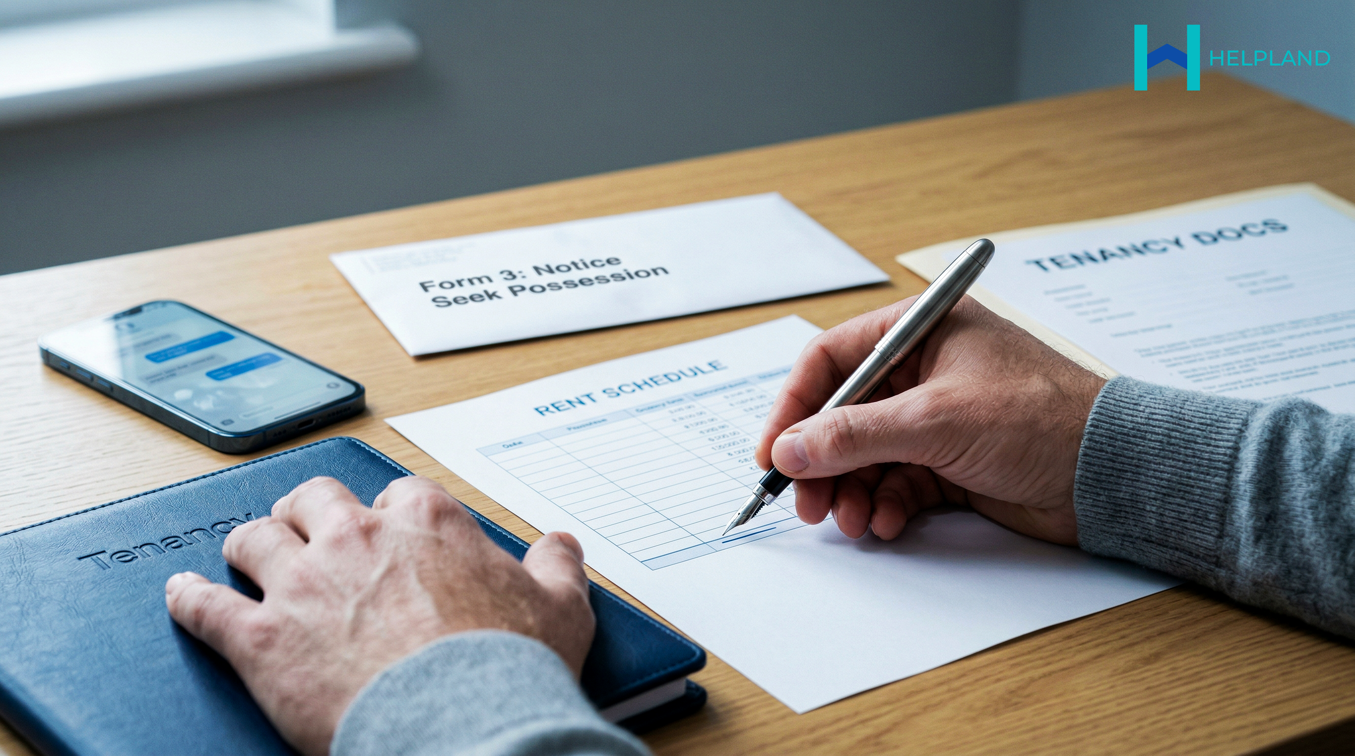 Landlord working on rent schedule